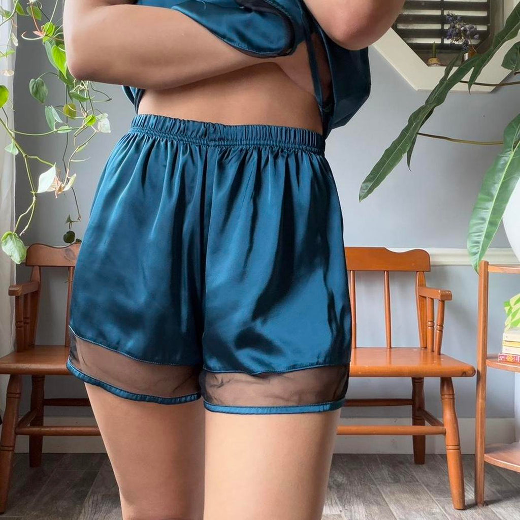 Midnight Teal Satin Sleep Set (S)