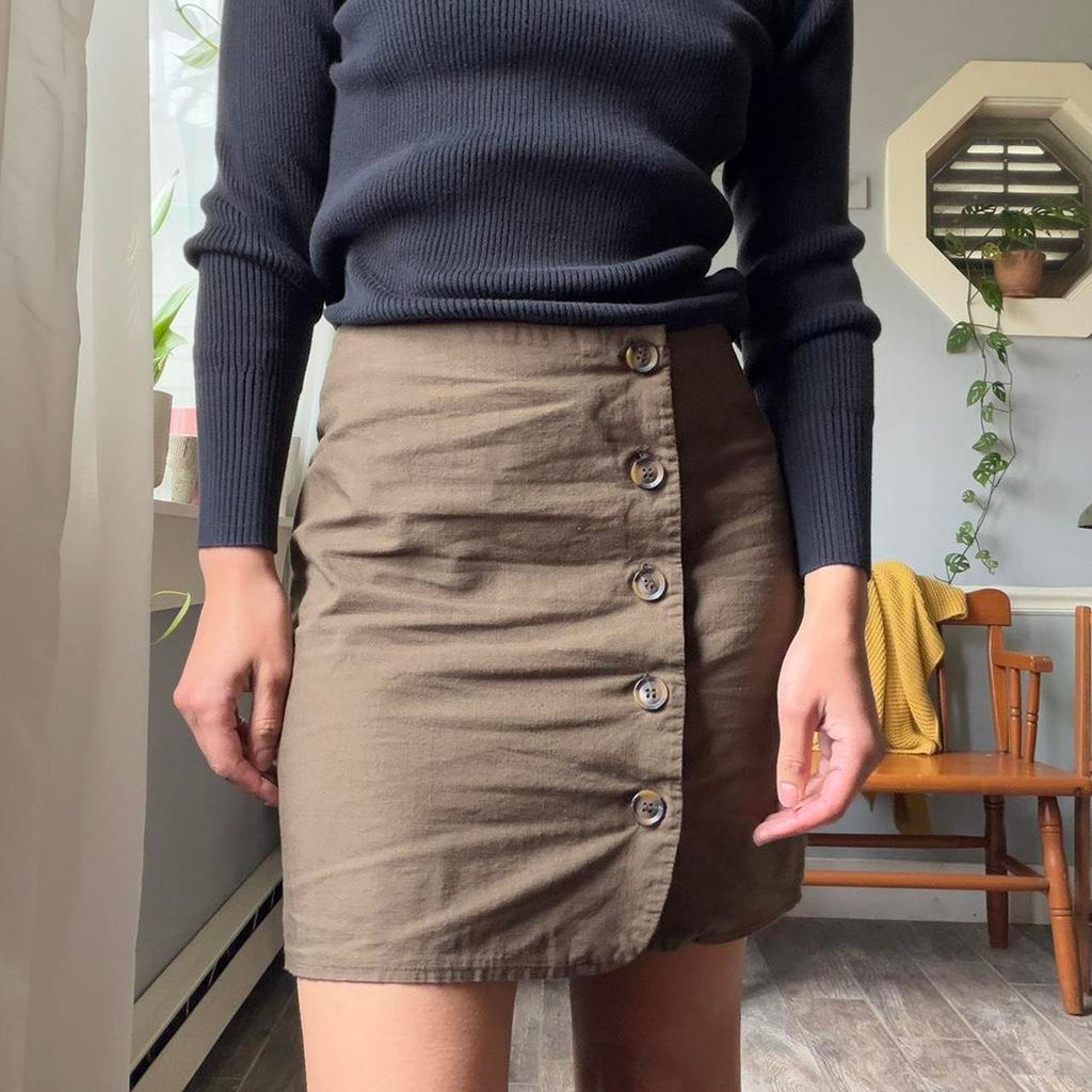 Olive Button Front Skirt (S)