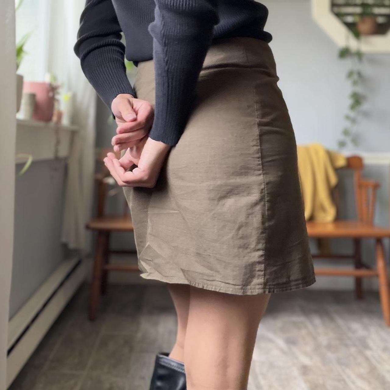 Olive Button Front Skirt (S)