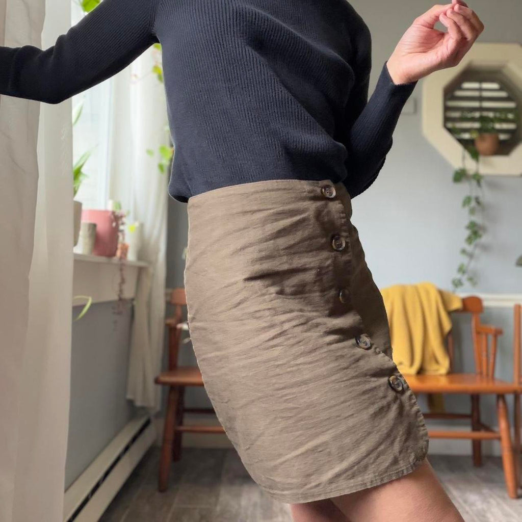 Olive Button Front Skirt (S)