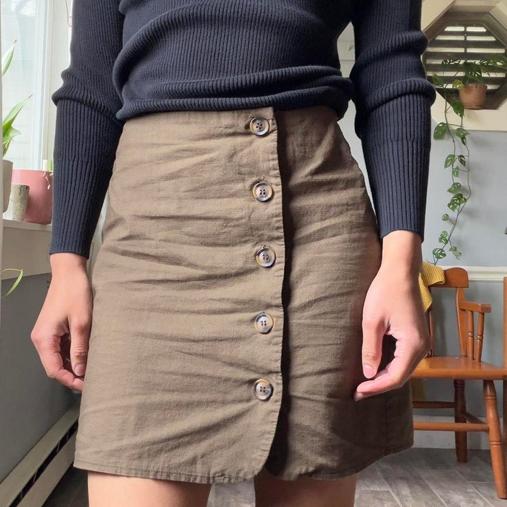 Olive Button Front Skirt (S)
