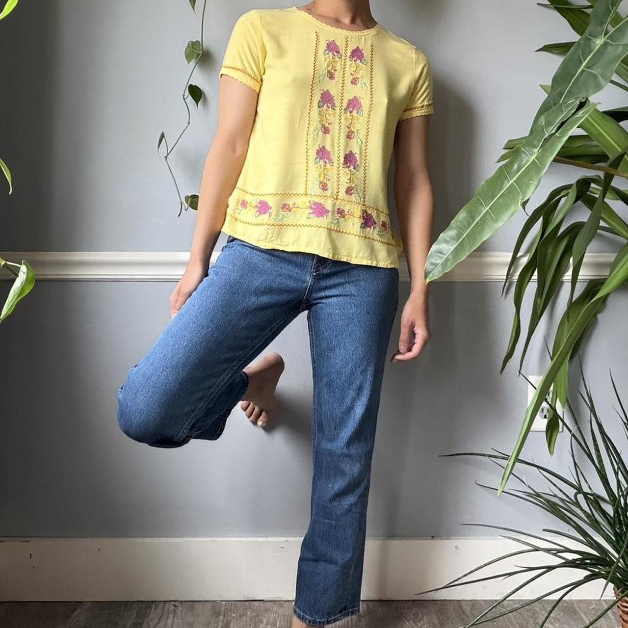 Vintage Sunshine Yellow Embroidered Blouse (XS/S)